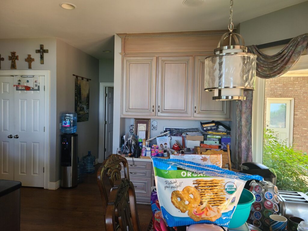 Original built-in desk and cabinets in the kitchen